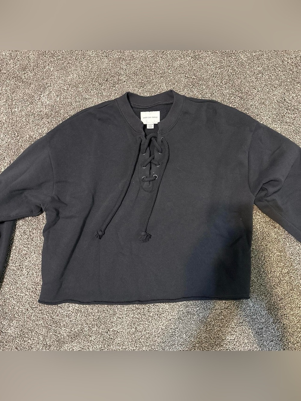 Black Lace-Up Crewneck Sweatshirt